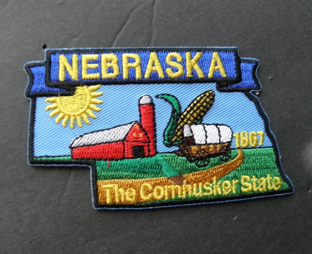 NEBRASKA CORNHUSKER STATE IRON ON EMBROIDERED MAP PATCH 3.5 INCHES