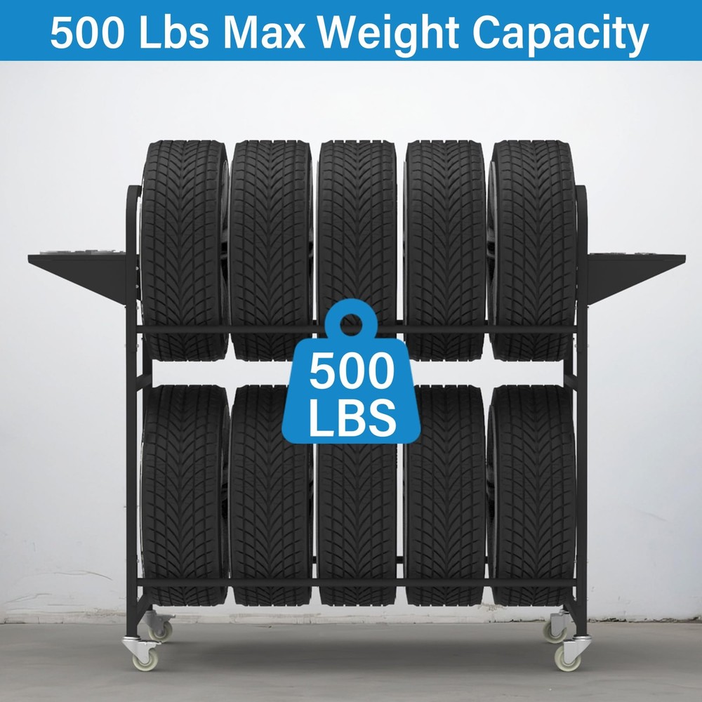 Neorexon Tire Storage Rack 44 x 18 Black Rolling