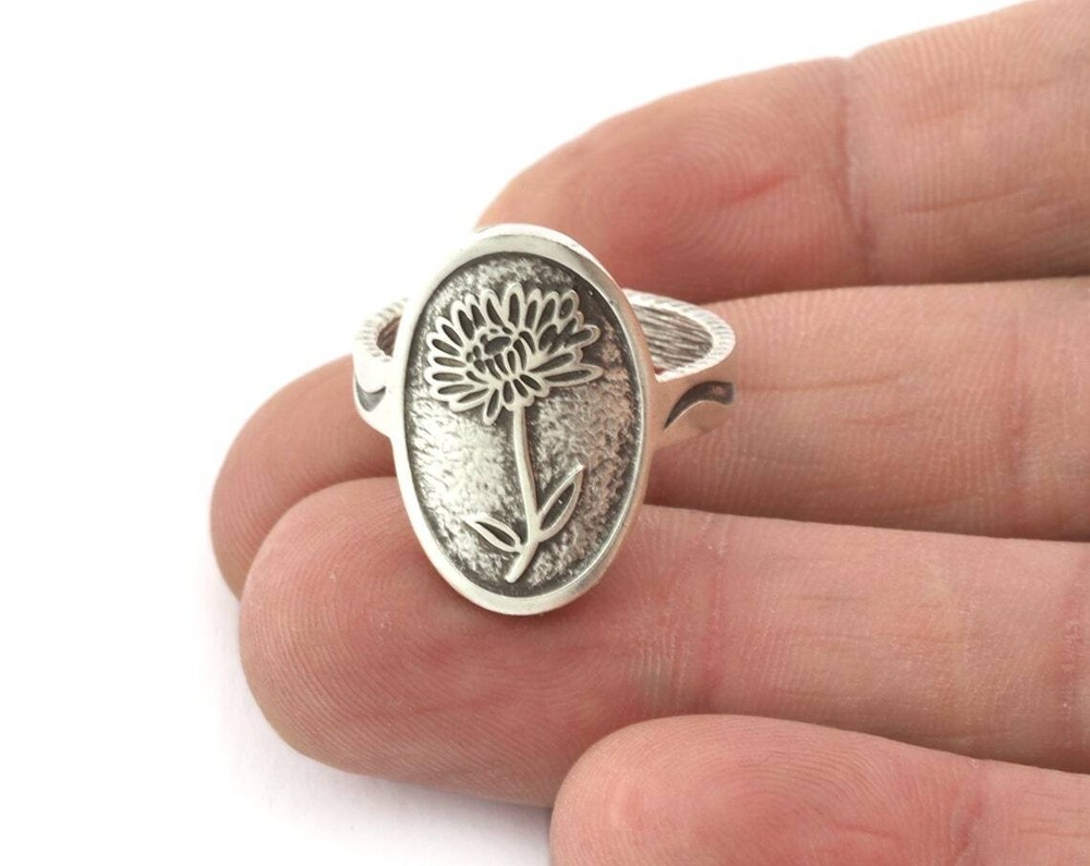 Birth Monthly Flower(November Chrysanthemum)Adjustable Ring Raw Solid Brass 5322