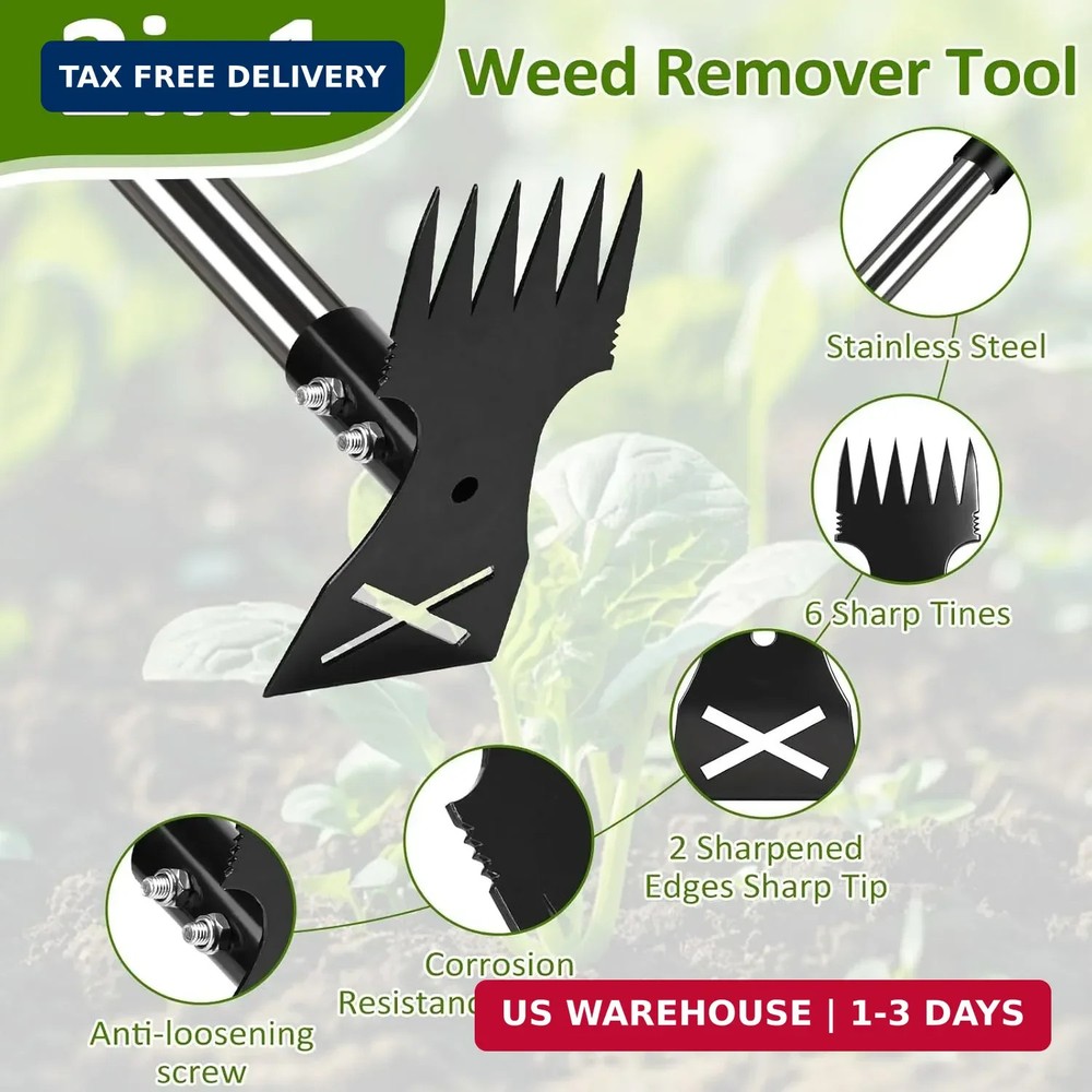Weed Puller Tool with Long Handle - Adjustable Length Manual Weeder Remover Tool