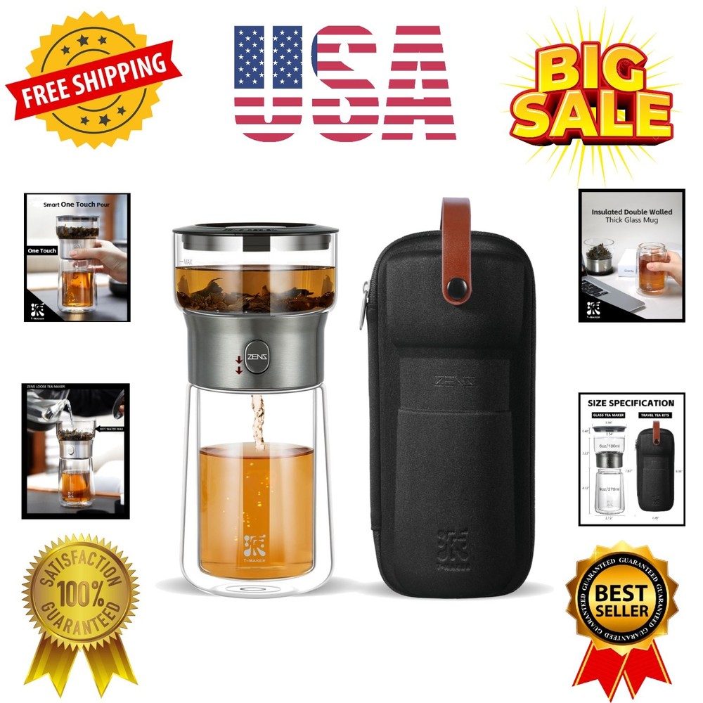 Modern Glass Tea Infuser Teapot, Smart One Touch Tea Maker for Loose Tea Diff...