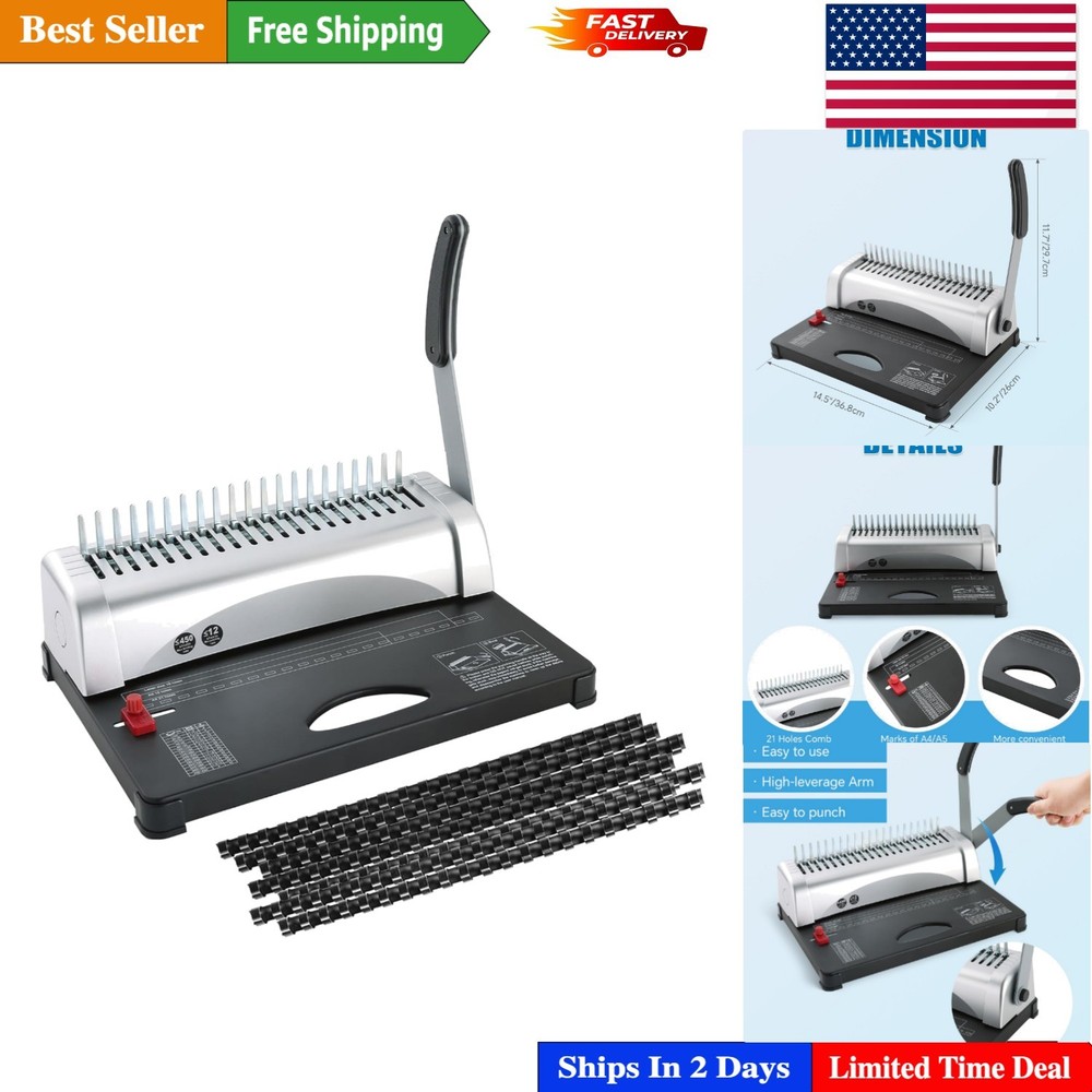 Portable Binding Machine with Starter Combs Set for A4 & Letter Size Documents