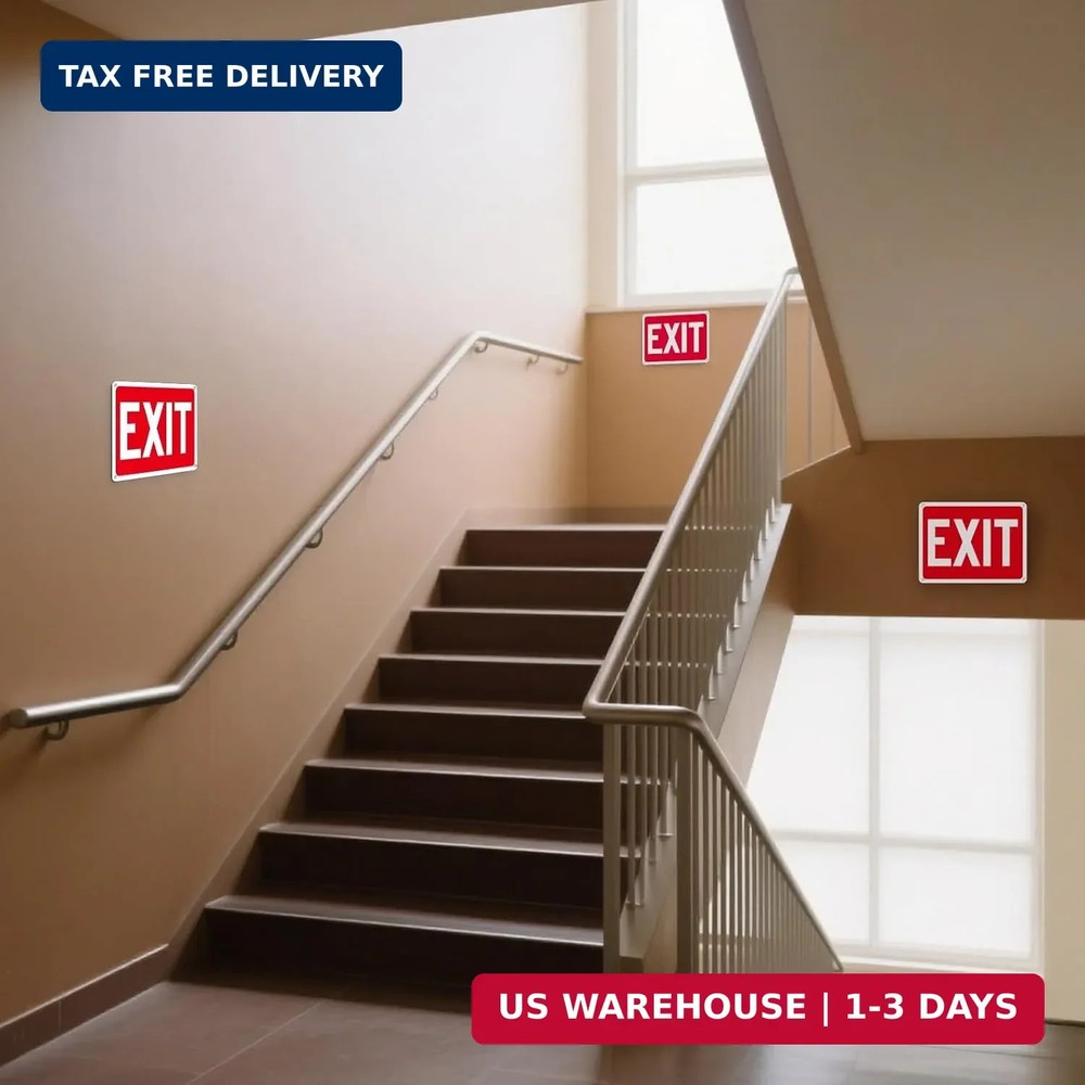 2 Pack Exit Signs, Aluminum Exit Sign with Red Background, Exit Sign for Door...