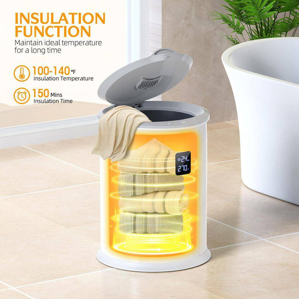 Electric Large Towel Warmer in White, LED Temperature Display, Smart Timer, Insu