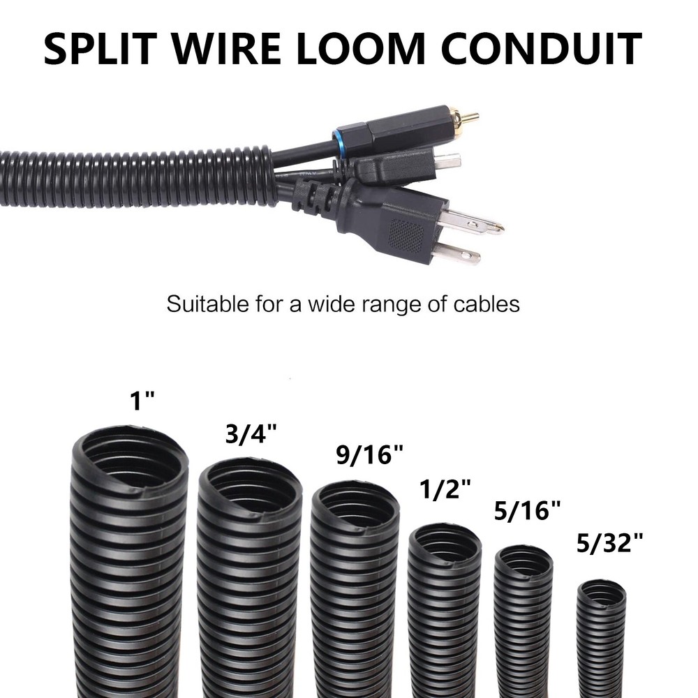 Split Sleeve Wire Loom Cable Harness Protector Conduit Corrugated Tube Lot