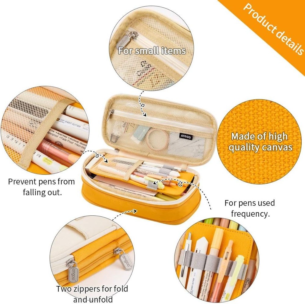 EASTHILL Big Capacity Pencil Pen Case Yellow Orange