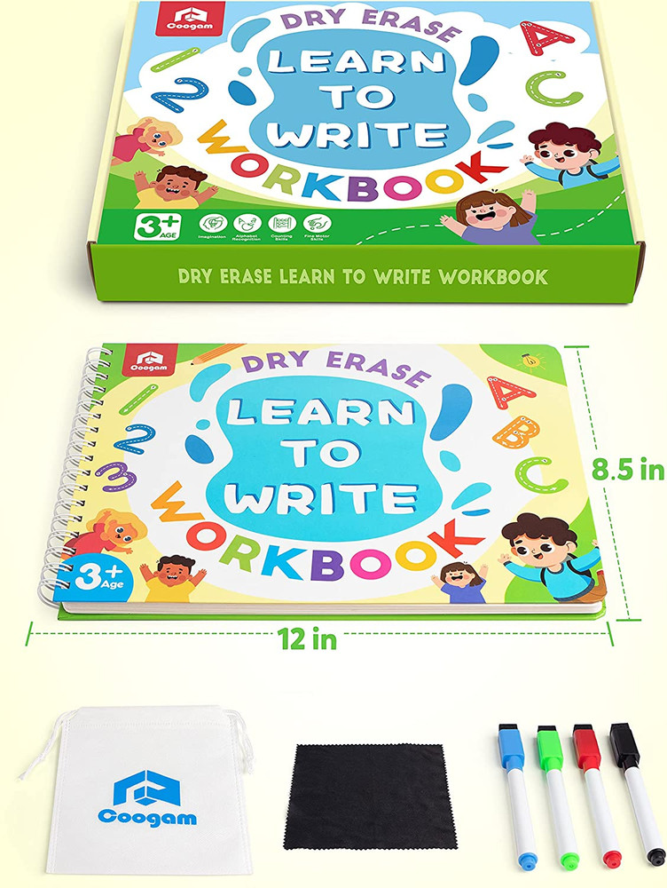 Coogam Learn to Write Workbook, Numbers Letters Practicing Book, ABC Alphabet Si