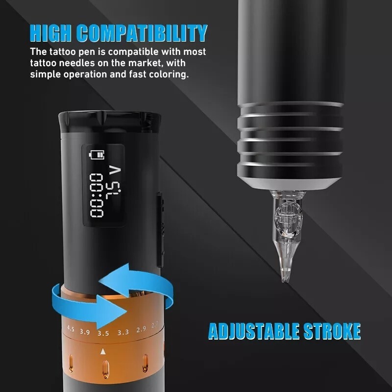 Tattoo Complete Kit Wireless Machine Adjustable Stroke Rotary Pen with Needles
