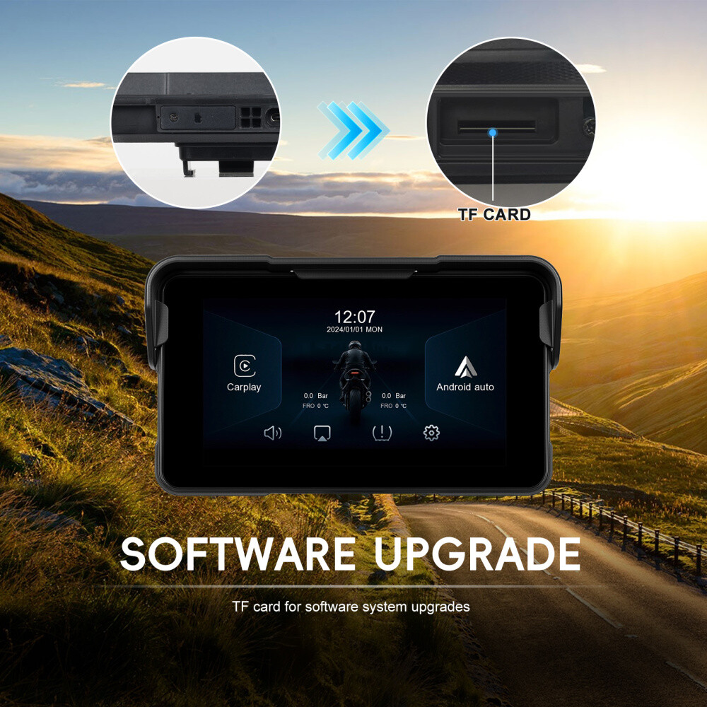 5" Waterproof Motorcycle Navigator Portable Wireless CarPlay Android Auto Screen