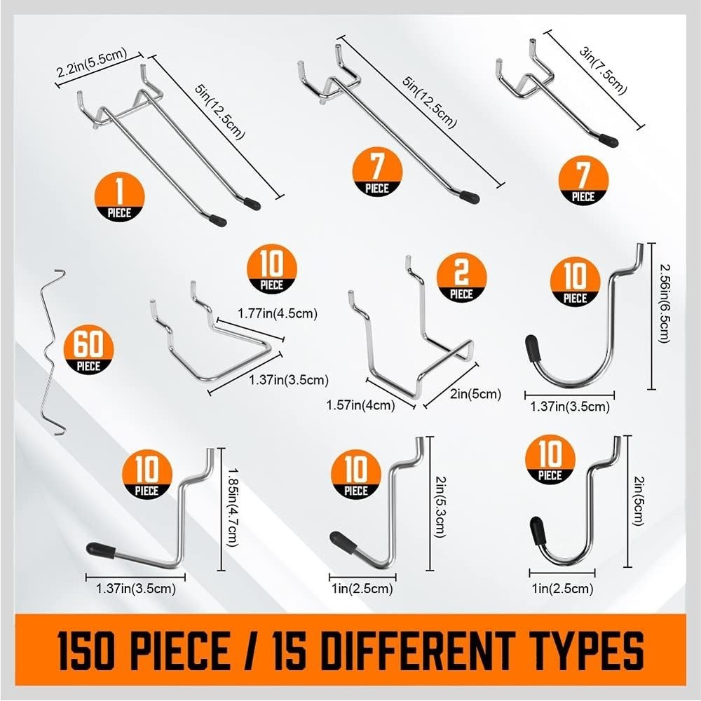 Ultimate 150 PCS Pegboard Hook Assortment Kit – Rust-Resistant Tool Organizer