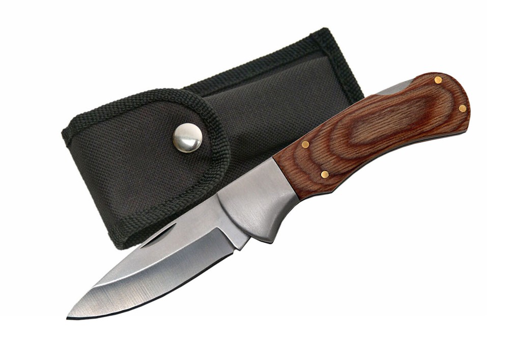 US Tracker Wood Handled Single Bolster Lock Back Folding Knife w/ Sheath