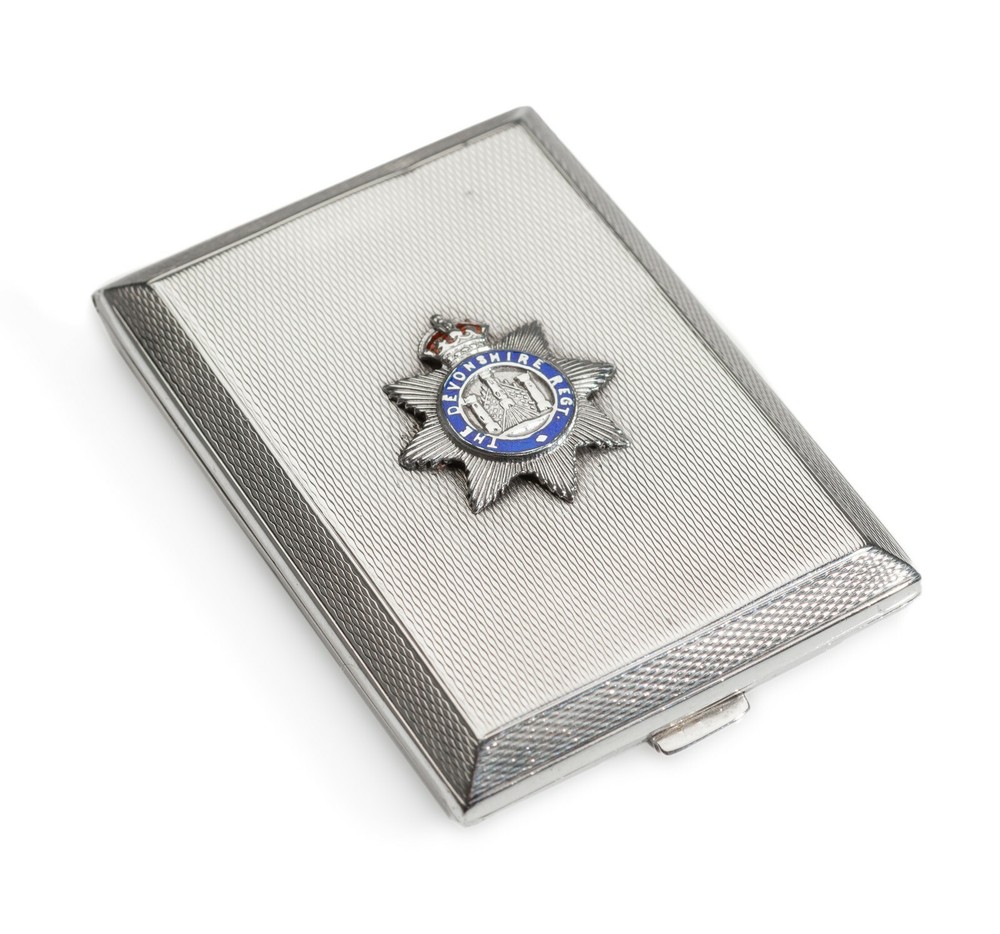 Art Deco Devonshire Regiment Sterling Silver & Enamel Vesta Case with Insignia
