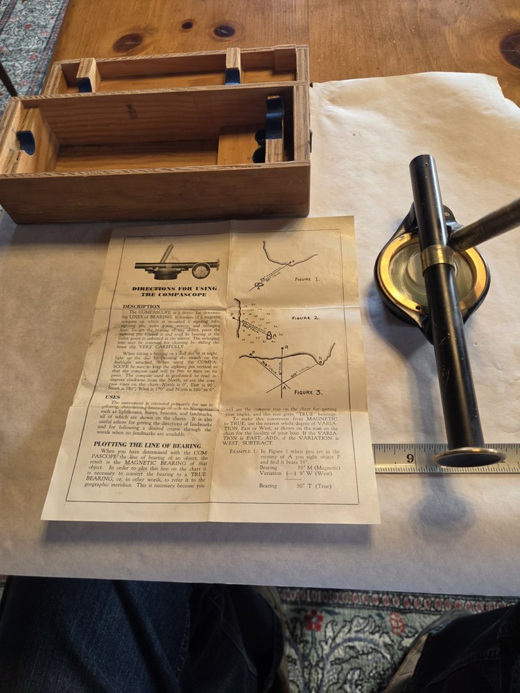 Vintage Compascope with Wooden Case. Post WW2, working! with Working Light.