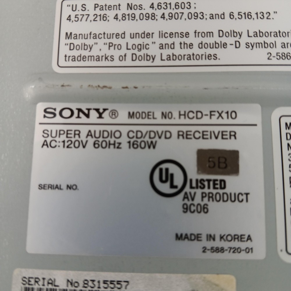 Sony HCD-FX10 S-Master Super Audio CD DVD Receiver Disc AV System Silver