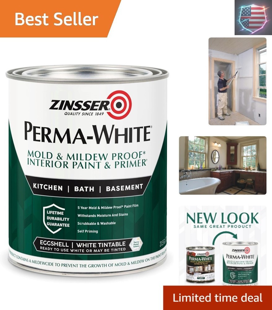 0 PERMA-WHITE Mold & Mildew Proof Interior Paint, Quart, Eggshell White