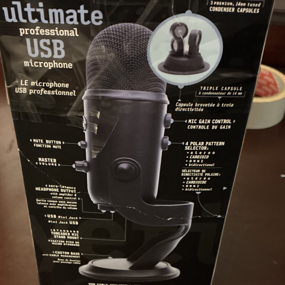 Blue Yeti Blackout USB Microphone Black, Cardioid Stereo Multi-Pattern