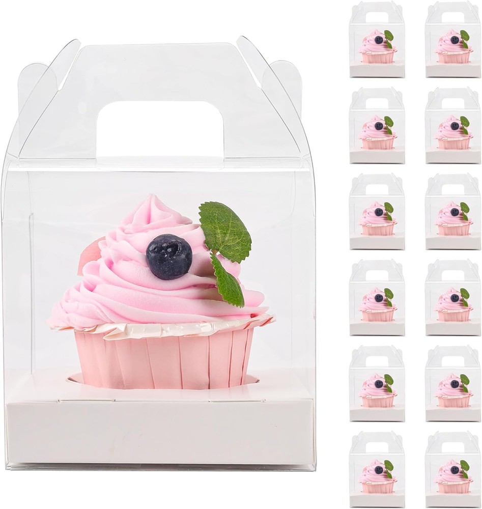 Indivi Cupcake Containers Single Cupcake Boxes with Handle and Inserts