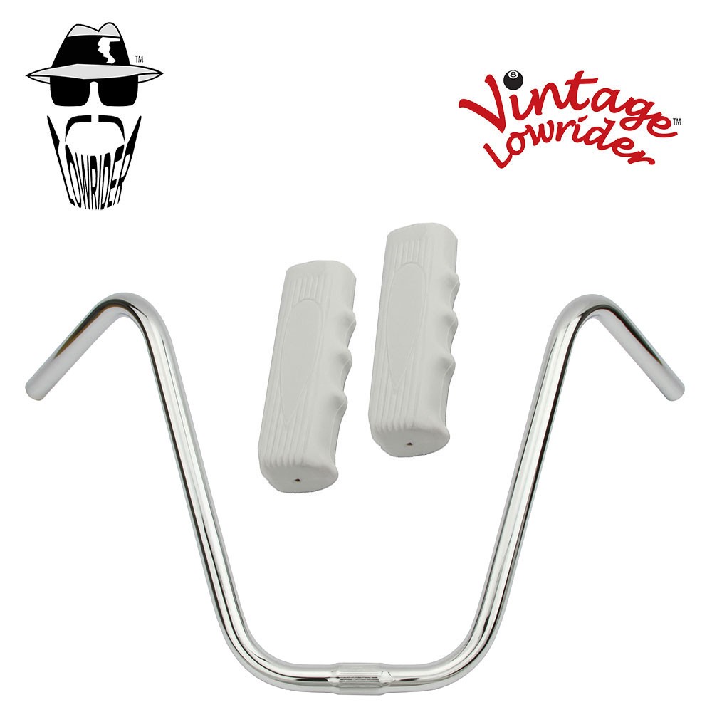 Original Lowrider 13" 25.4 Ape Handlebar Chrome Custom 120mm Grip Solid/White