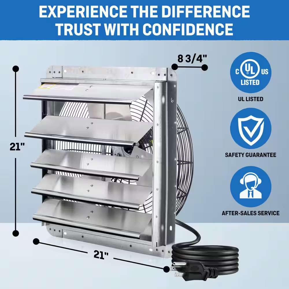 Shutter Exhaust Fan 18" Wall Mounted Automatic Shutter Thermostat Variable Speed