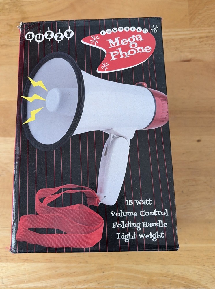 Electronic Megaphone Buzzy Red White Battery Operated With Box