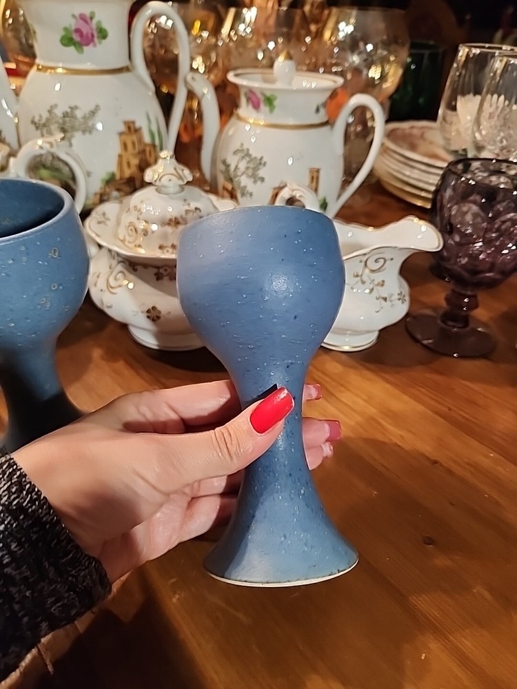 Studio Art Pottery Blue Glazed Tea Light Holders
