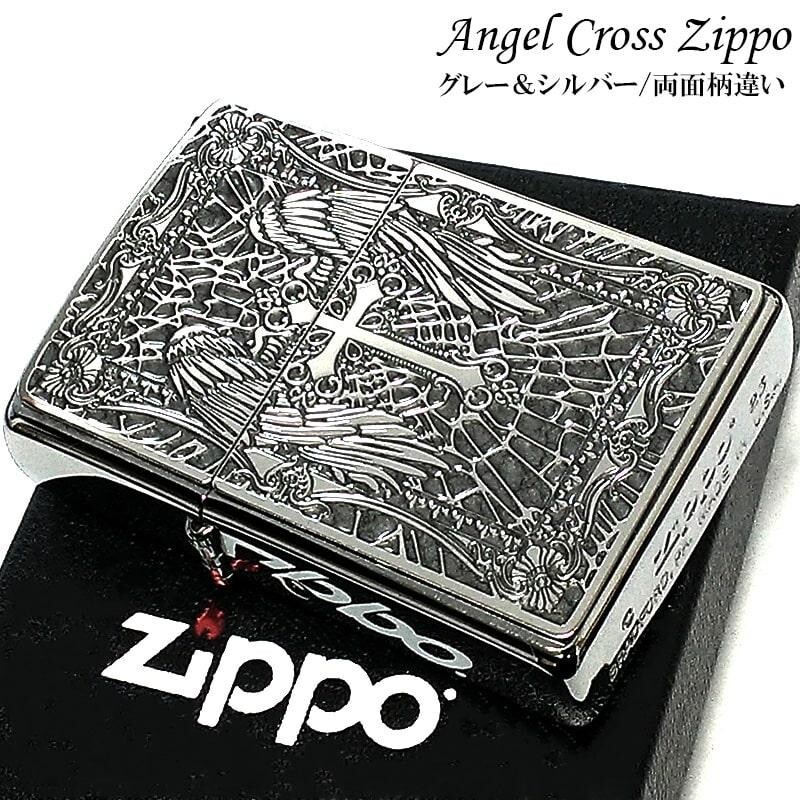 Zippo Oil Lighter Angel Cross Silver 2 Sided Processing Regular Case Japan