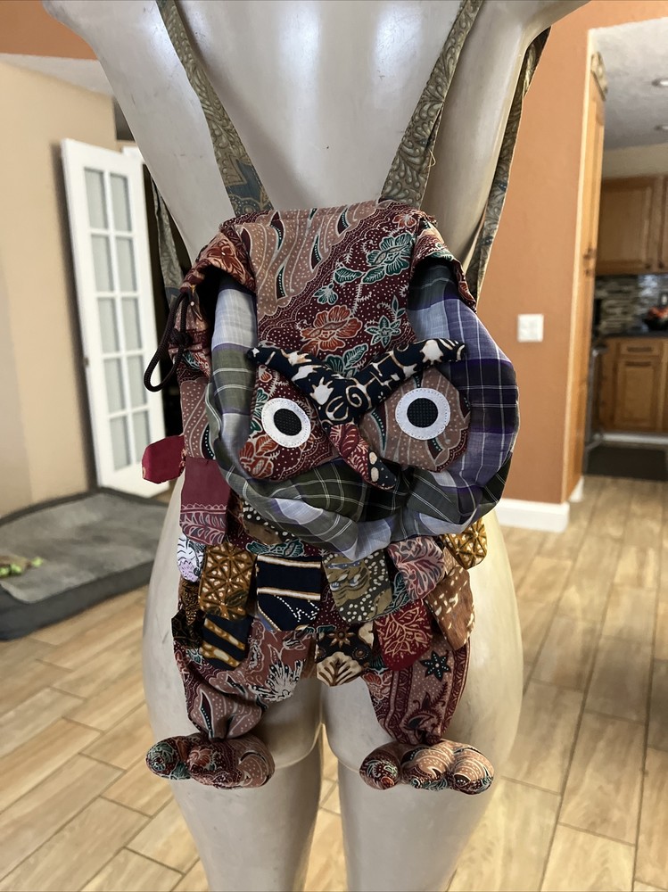 Hand Made Owl Patchwork   Backpack   Fabric Boho Defect  c4