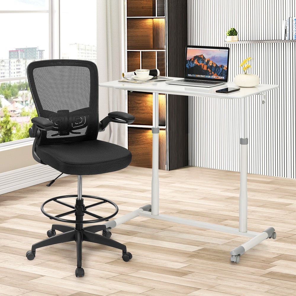 Costway Height Adjustable Computer Desk Sit Stand Rolling Notebook Table White
