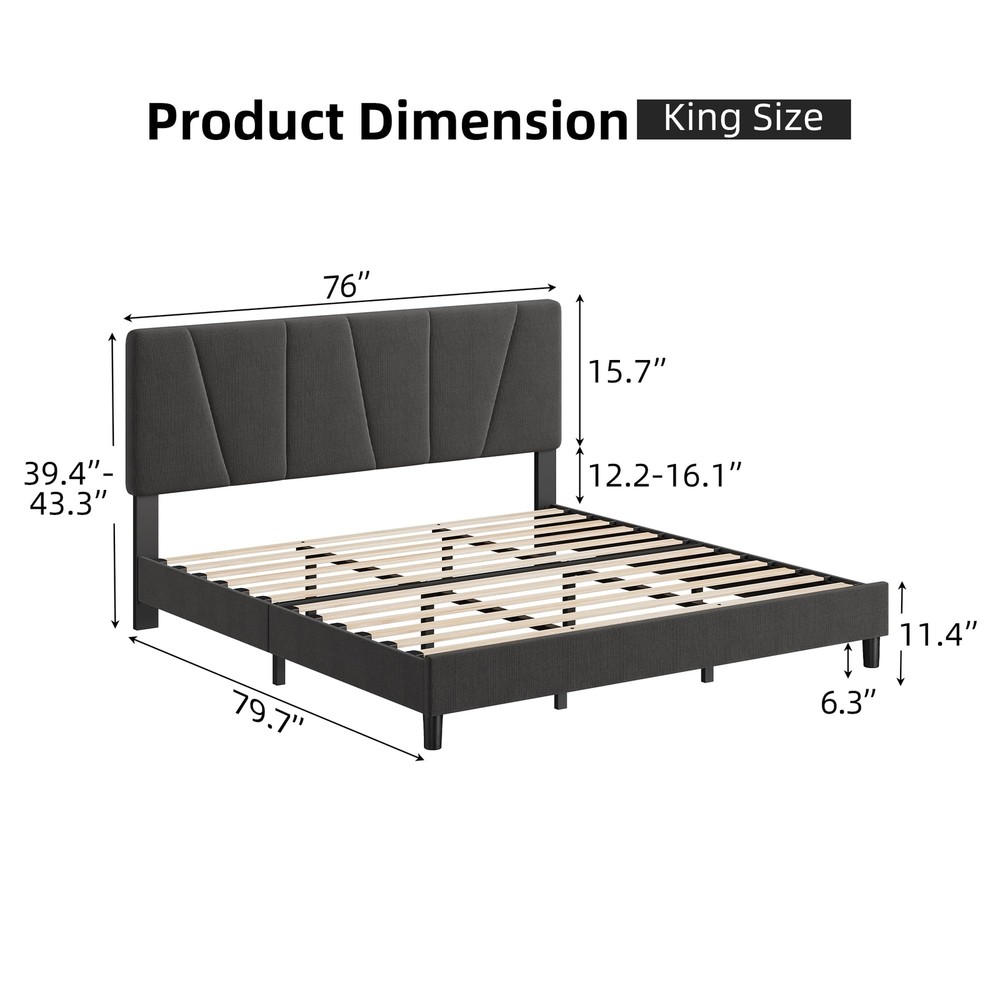 King/Queen/Full/Twin Size Bed Frame Upholstered Platform Bed Frame and Headboard
