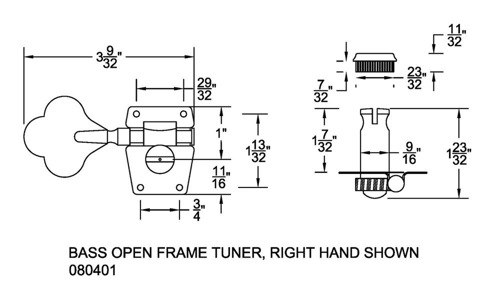 Tuning Machine 4 String Bass Open Frame RH Black Bitterroot 080401BK
