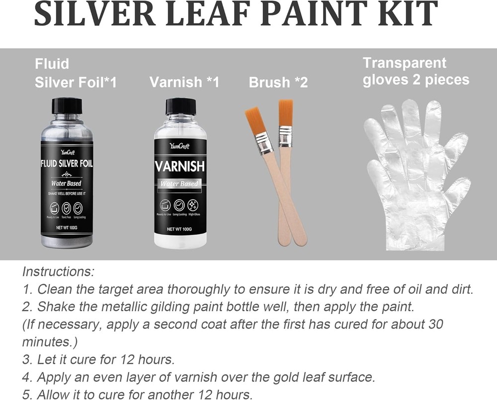 Liquid Silver Leaf Paint, Water-Based 3.38 Fl Oz (Pack of 2),