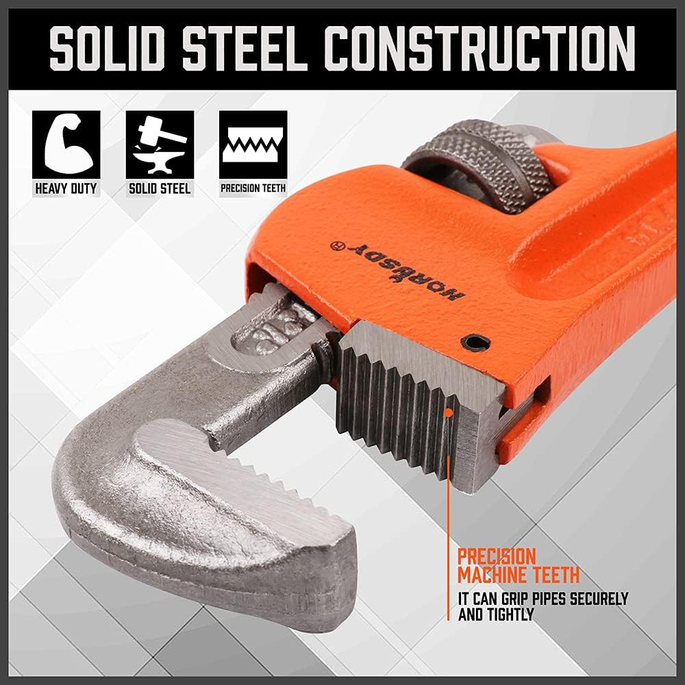 4-Pack Heavy Duty Pipe Wrench Set | 8",10",12",14" Adjustable Plumbing Tools + B