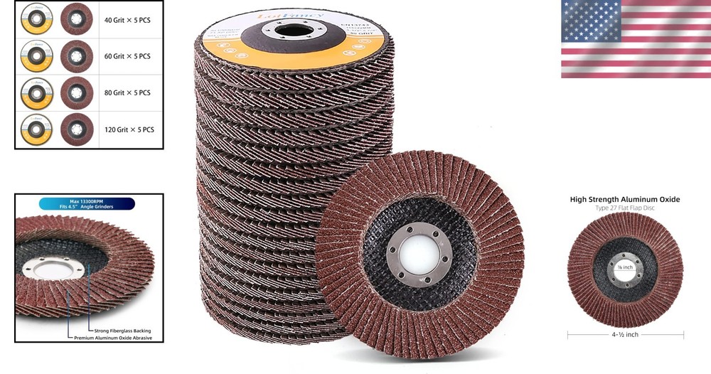 Assorted 20 Flap Discs 4.5'' for Angle Grinders - Durable Aluminum Oxide