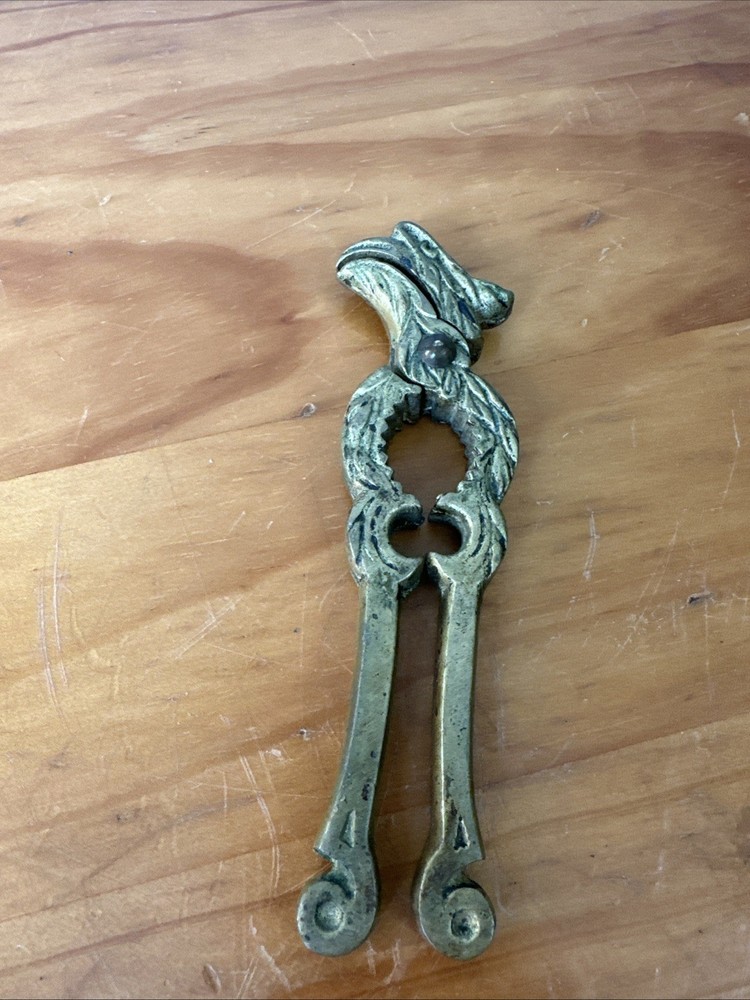 Vintage Antique Solid Brass Eagle Bird Head Nut Cracker