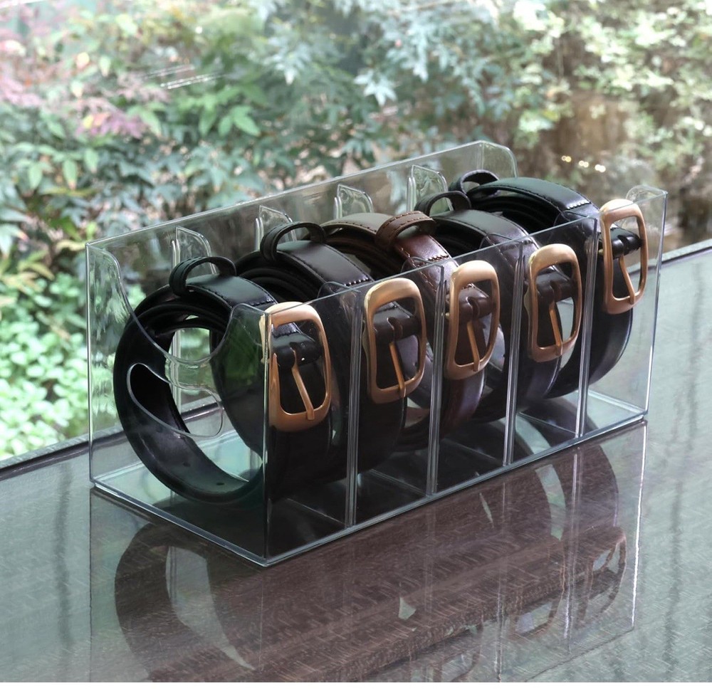 Transparent stackable belt rack, suitable for closet and drawer storage -