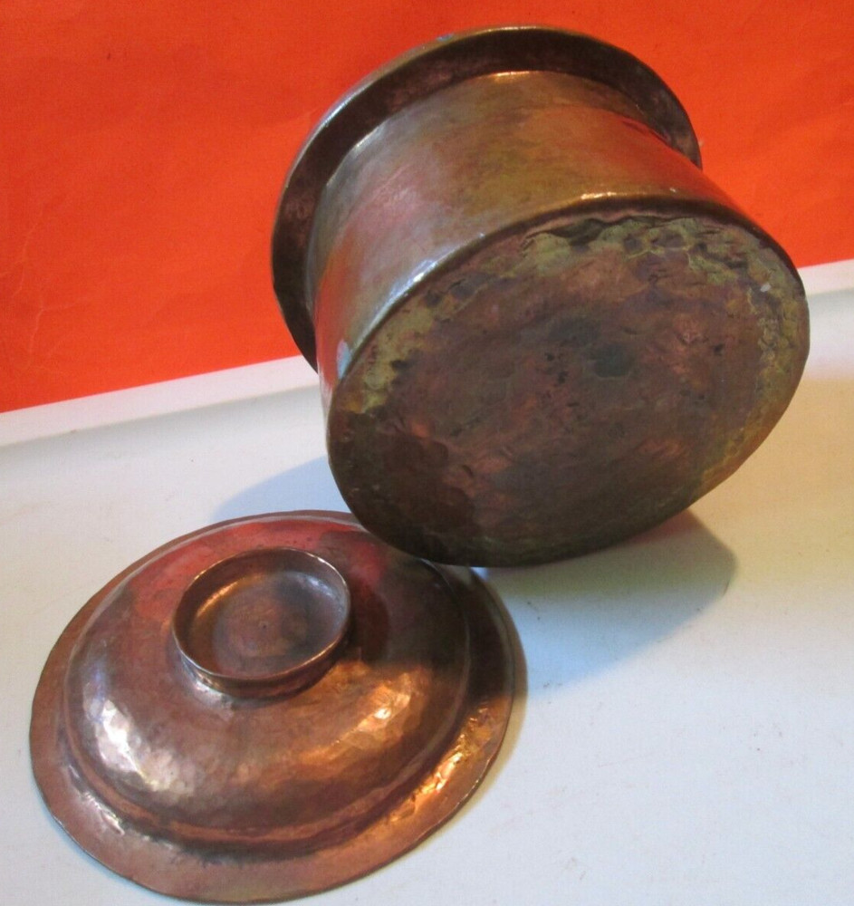 Old Copper Solid Unique Shape ORNATE Handcrafted HAMMERED SMALL POT W LID VTG