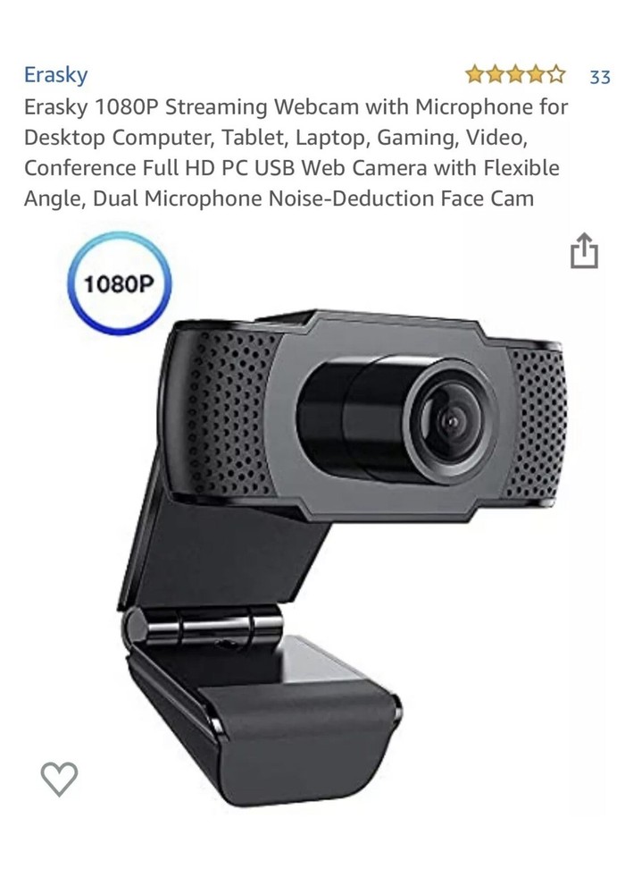 Erasky 1080P Streaming Webcam with Microphone Desktop Computer Tablet HD Web Cam