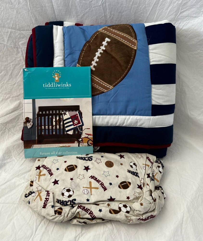 2 pc Tiddliwinks Future All Star Crib Bedding Comforter & Fitted Sheet Set NIP