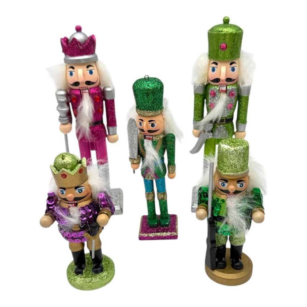 Lot Of 5 Mini Whimsical Bright Colored Nutcrackers Range 4” - 7” EUC