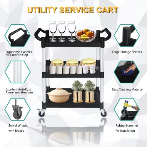 Plastic Utility Carts with Wheels, Heavy Duty 510lbs Capacity Rolling Service