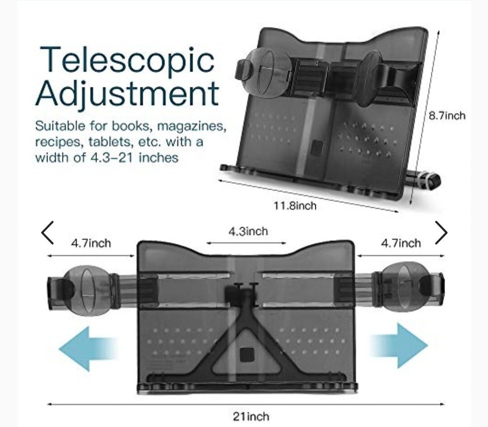 Portable Large Book Stand Holder, Foldable Reading Stand Height/Angle Adjustable