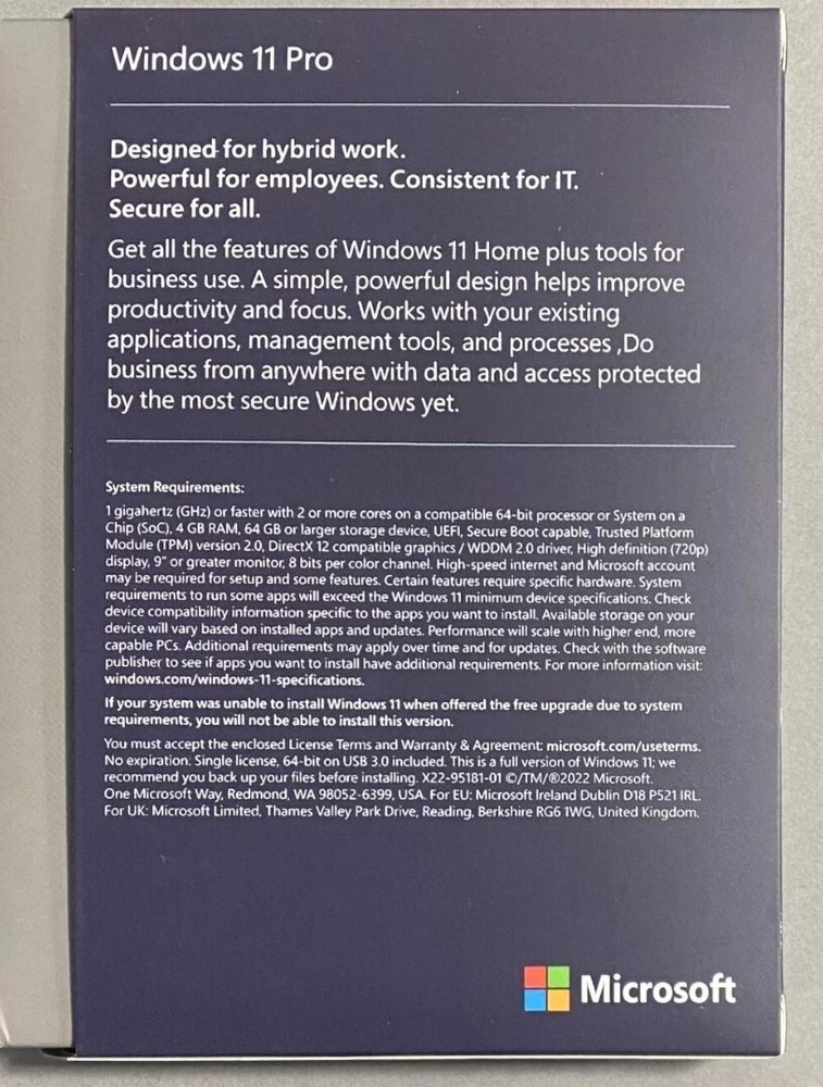 New Microsoft Windows 11 Pro 64-Bit USB Flash Drive Full Retail Version In Box