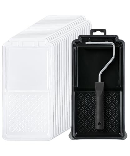 Paint Roller Tray 4 inch, 20 Pcs Disposable Plastic Liners, 1 Pcs Roller Frame