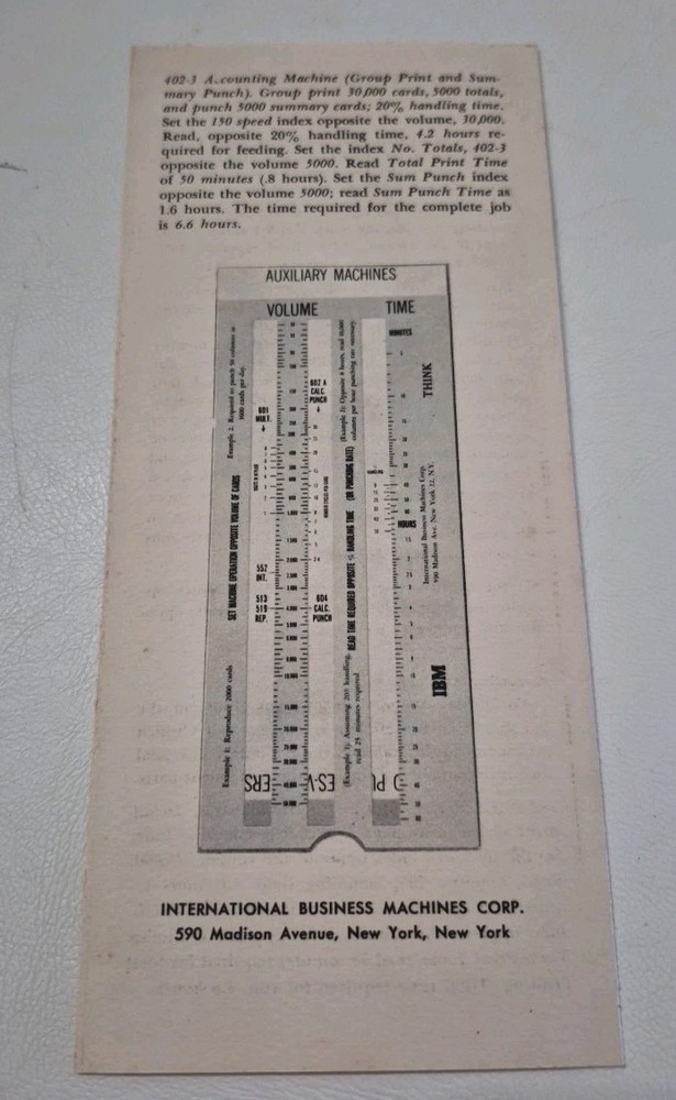 IBM Machine Load Computer & Descriptive Folder Slide Ruler 3 Pieces USA Vintage