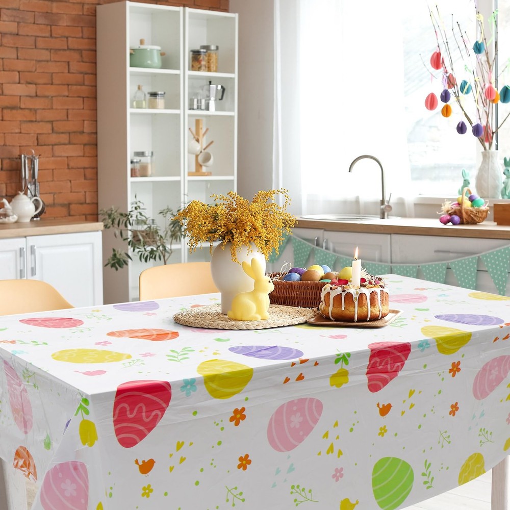 100 ft Easter Tablecloth Roll Disposable Plastic Easter Egg Table Clothes Tab...