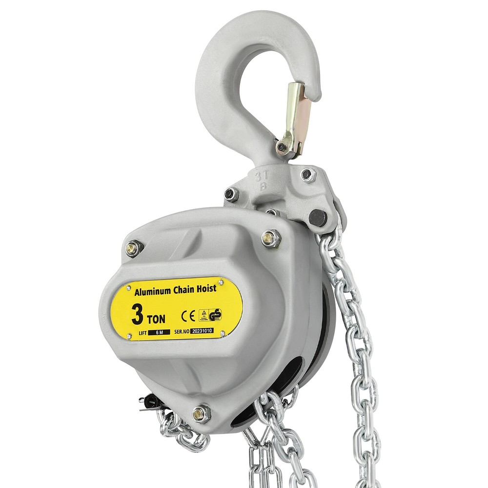 3Ton Hand Chain Hoist With 20FT Lifting Chain Hook Latch Overhead Rigging