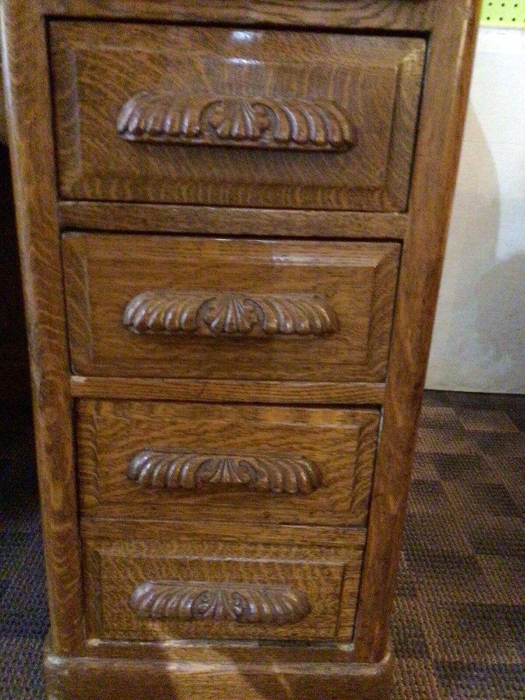Antique Oak Roll top S Curve Desk Raised Panel Sides