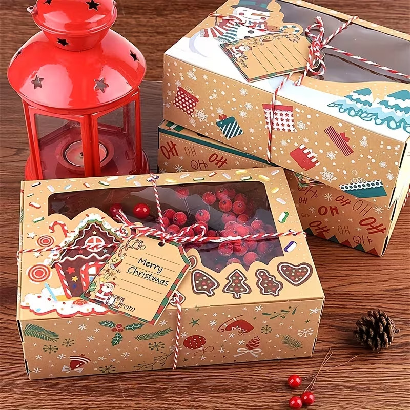 24pcs Christmas Cookie & Candy Boxes – Holiday Donut Gift Boxes w/ Tags & String