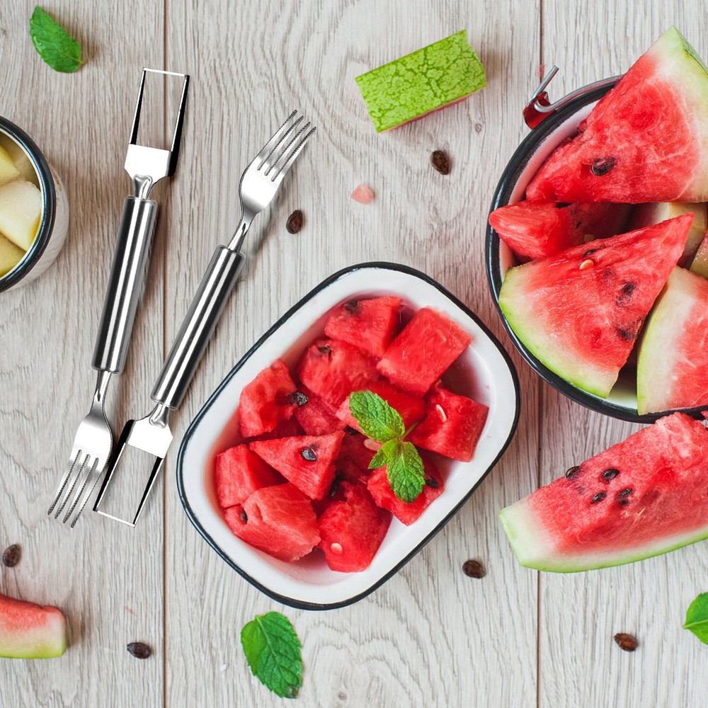 5Packs Watermelon Cutter Slicer Fork Stainless Dual Head Fruit Cutting Fork Tool