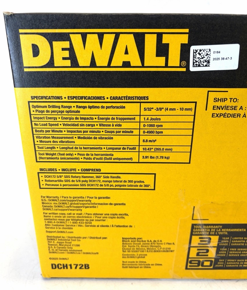 DeWalt Atomic 20V Max 5/8 in SDS Plus Rotary Hammer Brushless Tool Only DCH172B